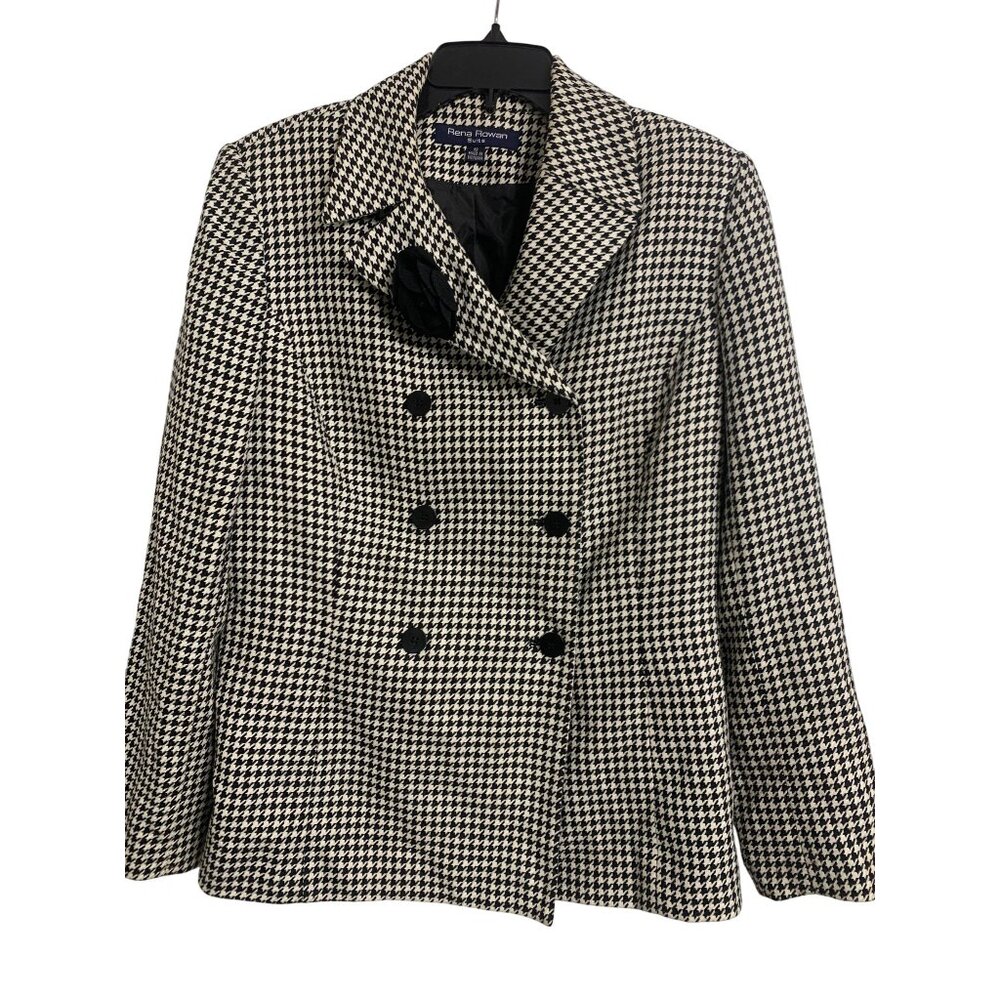 Rena Rowan Houndstooth Double-Breasted‎ Blazer Jacket Size 12